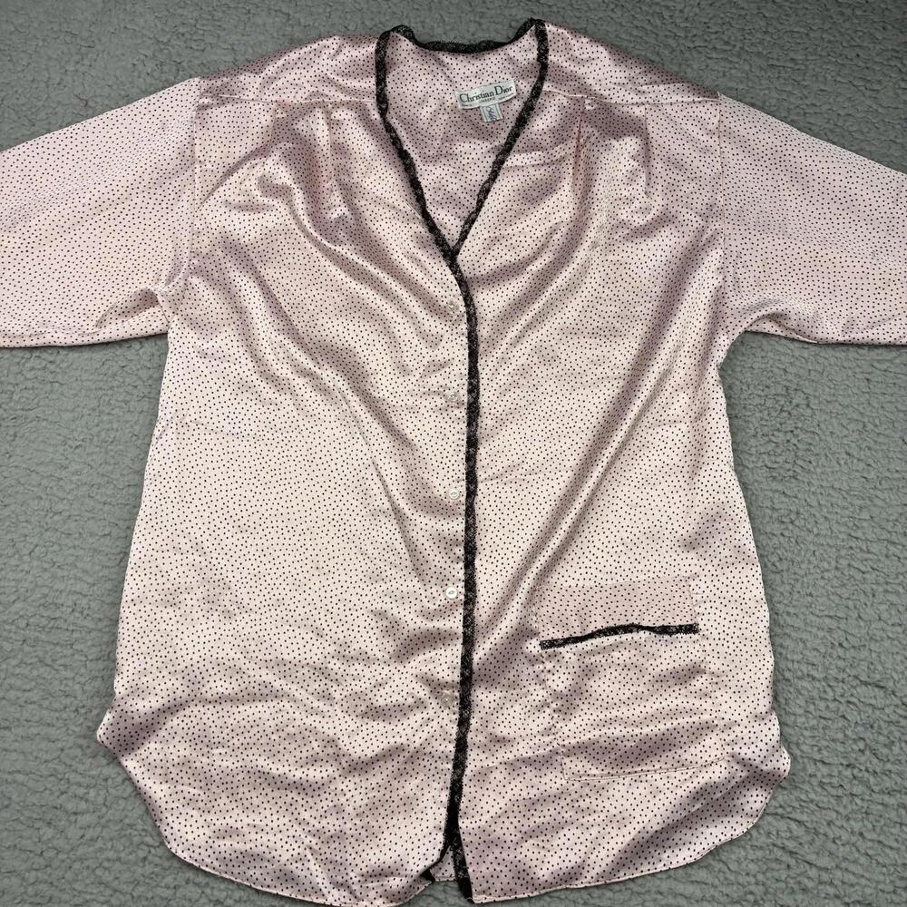 VTG‎ Christian Dior Satin Polka Dot Pajama Set 2pc Women's S Pink USA Lingerie - Picture 5 of 15